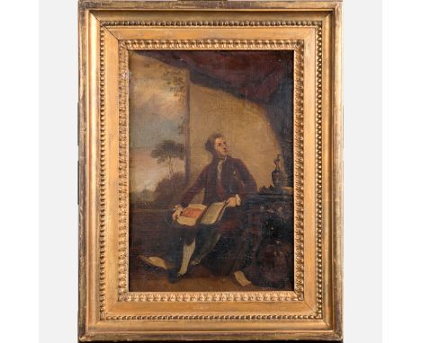 Sir Joshua Reynolds (1723-1792)-attributed, Portrait of a Gentleman  holding a book, Oil on canvas on board, framed, on the r