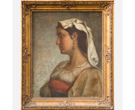 Anselm Feuerbach (1829-1880)- attributed, Portrait of an italian Lady looking to the side , monogrammed bottom right and desc