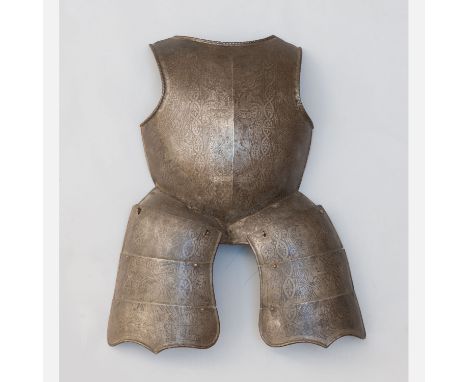 Breast and Knee Armour, with flexible leg part,iron, canted and rounded shape with central line, turnable iron connections, r
