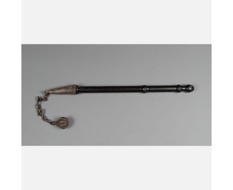 Medieval mace , iron forged on later ebonized wooden stick Austrian German 13/14th Century , total length 83 cm