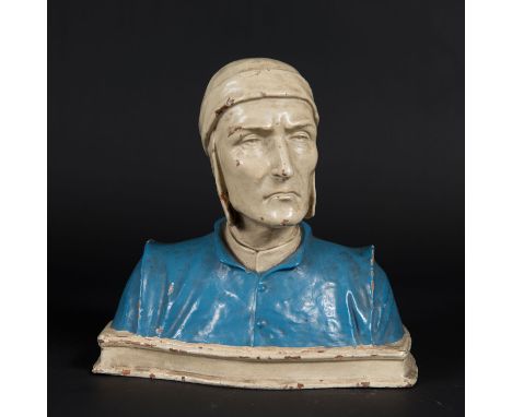 Luca della Robbia (1400-1481) – follower, bust of Dante Alighieri (1265-1321), terracotta hand formed, blue and white painted