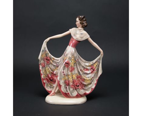 Goldscheider Ballerina, ceramic, multicoloured painted, stand on the bottom and numbered, Vienna around 1920, 33cm high