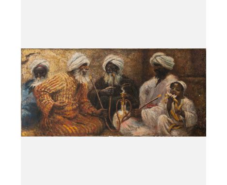 Mihri Hanim (1886-1954)-attributed , Orientals smoking a water pipe , oil on canvas, signed. 176X90 cm