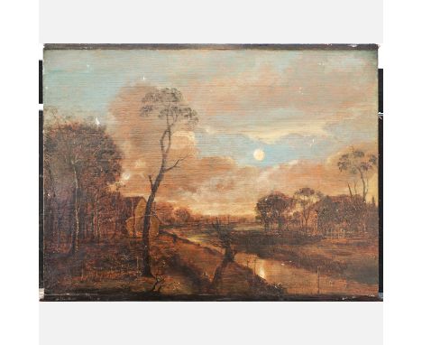 Art van der Neer (1603-1677)- studio, Landscape at moonlight , oil on oak panel. 28X37 cm