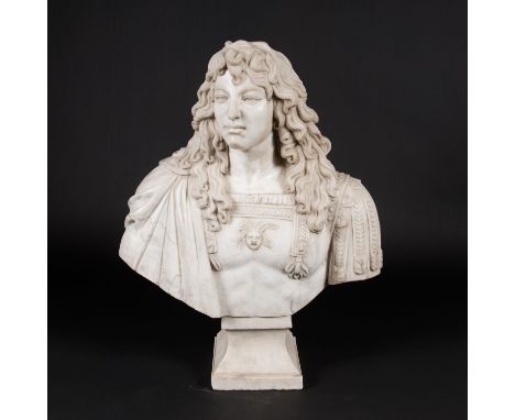 Martin Desjardins (1637-1694)-follower, Portrait bust of Louis XIV (1638-1715), in classical armour with toga and curled hair