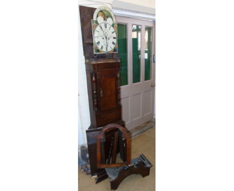 19th century oak long-case clock in need of restoration.   Condition report: Clock has fallen over from it's position, hood s