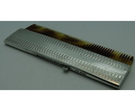 Engine turned silver slide comb & case 
