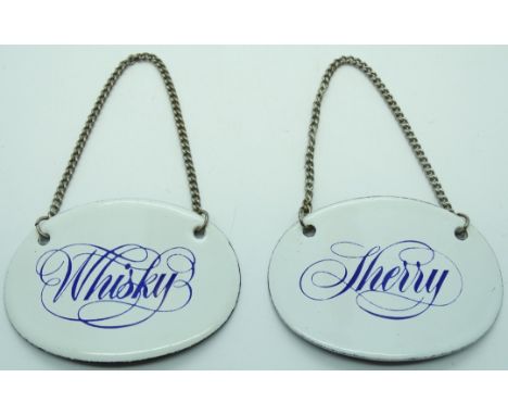 Enamel Sherry & Whisky decanter labels 