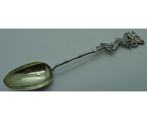 Chinese silver teaspoon dragon finial Luen Min C1910 