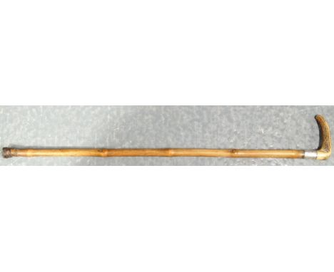 Horn & silver band walking stick 
