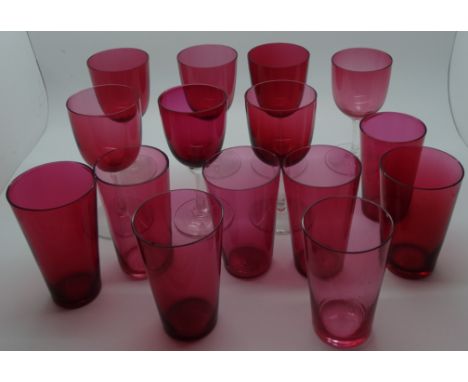 Ruby glass 8 tumblers & 7 stem glasses 