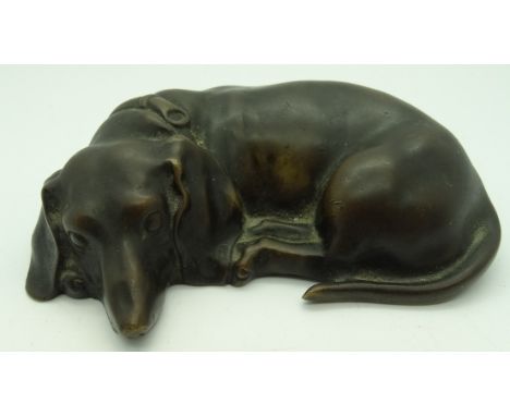 French bronze reclining Dachshund 4" long
