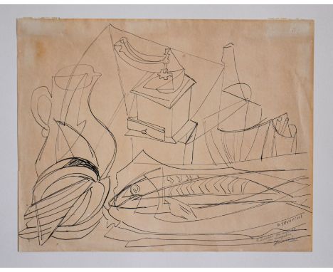 GINO SEVERINI(Cortona 1883 – Parigi 1966)Natura morta, Disegno a inchiostro su carta cm 21,3x27Firma in basso a destra "G. Se