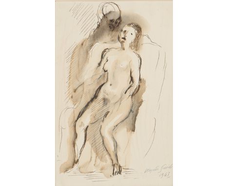 VIRGILIO GUIDI(Roma 1891 – Venezia 1984)Nudo, 1943Disegno a acquerello cm 28x18,8Firma e anno in basso a destraAl retro dell'
