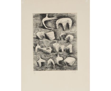 HENRY MOORE(Castleford 1898 – Perry Green 1986) Studio per scultura, 1967Acquaforte Es. 73/125Lastra cm 30,6x23,7 - Foglio cm