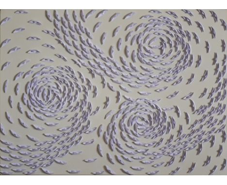 RICCARDO GUSMAROLI(Verona 1963)Vortice bianco, 2025Barche di carta su tela, cm 50x70Firma al fronte e sul retro dell'opera Au