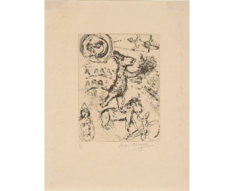 MARC CHAGALL(Lëzna 1887 - Saint-Paul-de-Vence 1985)Le petit âne equilibriste, 1967Acquaforte e acquatinta in nero su carta Ja