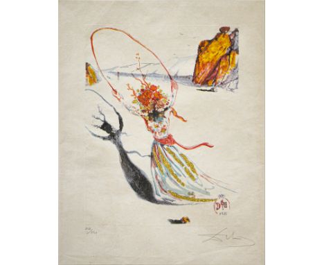 SALVADOR DALì(Figueras 1904 - Figueras 1989)Senza titolo, 1976Acquatinta e collage Es. 107/150Lastra cm 51,5x40 - Foglio cm 7