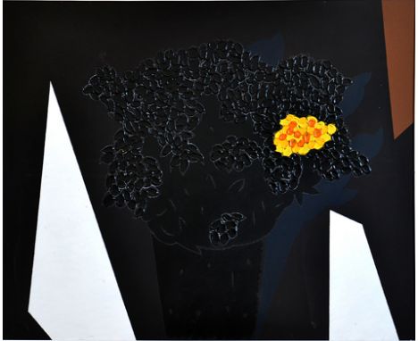 CONCETTO POZZATI(Vò 1935 - Bologna 2017)A che punto siamo con i fiori, 1988Olio su tela cm 100x120Firma, anno e titolo sul re