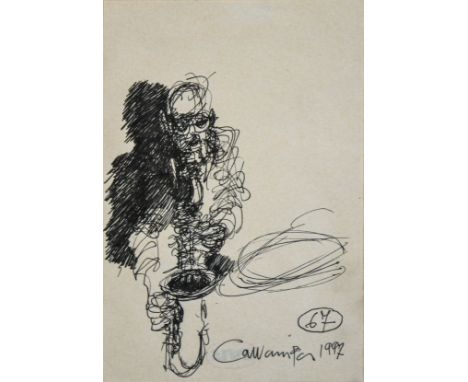 GIANCARLO CAZZANIGA(Monza 1930 - Milano 2013)Musicista, 1997Penna biro su carta cm 15x10Firma e anno al fronteOpera in cornic