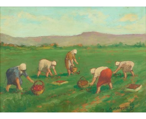 ANACLETO MARGOTTI(Lugo 1895-Imola 1984)Contadine al lavoro, 1959Olio su cartone cm 33x45Firma e anno al fronteOpera in cornic