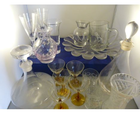 A small quantity of Glassware, to include Ships Decanter and one other, coloured glass vase, Amber glasses etc