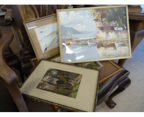 Three watercolours and an oil - June Radford and Perkin