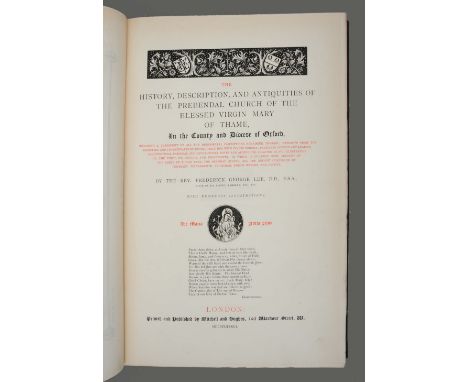 LEE, Rev. Frederick George, The History and Antiquities of Thame Church, London 1883, Fo (39 x 26.7cm) 1/4 bds. Brett Bookpla