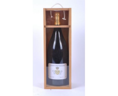 A large magnum bottle of Louis Chevallier Chablis vintage 2007 French Red Wine Hill Vineyards Bottle No 800. Held within wood