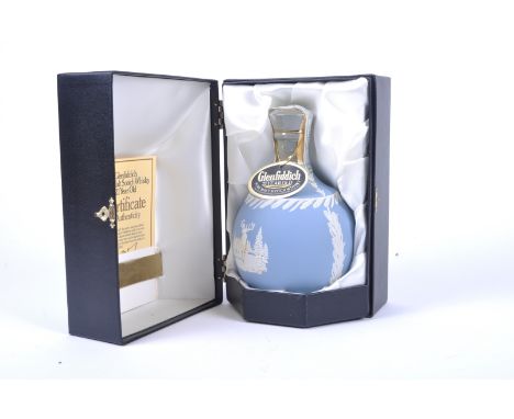 A boxed bottle of Glenfiddich 21 Year Old Scotch Whisky within Wedgwood decanter. Exclusively designed for William Grant &amp