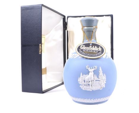 A boxed bottle of Glenfiddich 21 Year Old Scotch Whisky within Wedgwood decanter. Exclusively designed for William Grant &amp
