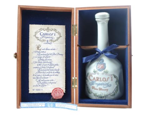 Lladro Carlos 1 Imperial Brandy Gran Reserva De Jerez, in Lladro decorative Ceramic Decanter, housed in a wooden box with Cer