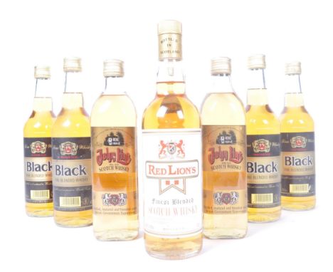 8x bottles of vintage whisky comprising 5x bottles of Black Fine Blended Whisky 70cl 40%, bottle of Red Lions 40% 70cl &amp; 