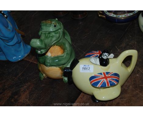 Two Carltonware Teapots, crocodile and a 'yellow baron' teapot.