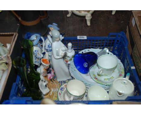 A quantity of china and glass including Aynsley teapot for one and sugar bowl, Delphine cup and saucer, Coalport bell, Staffo