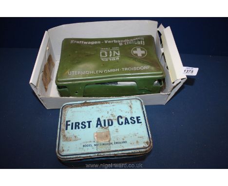 Two Vintage First Aid Kits Inc Boots Tinned &amp; a 60's issued by VW in Plastic Case with Original Contents.