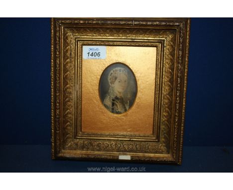 A Victorian oval Portrait miniature of a lady in contemporary gilt frame, 9" x 10" overall.