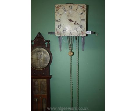 An old 30 hour longcase Clock movement having a single hand, the painted face with Roman numerals marked "Preece, Hereford", 