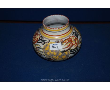 A Poole pottery squat Vase in yellow and brown.