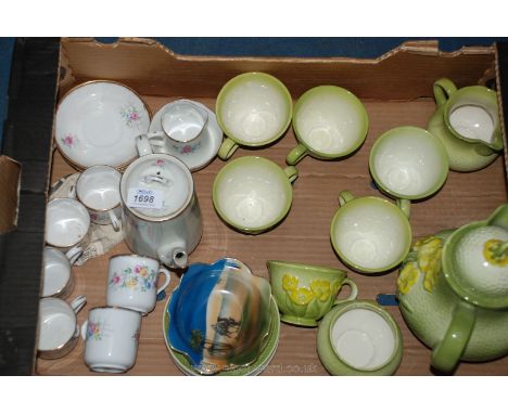 A Tuscan china coffee set, a Carltonware tea/coffee set and a pair of Noritake desert scene pin dishes.