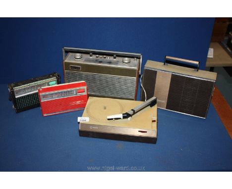 Three radios including President 6 Transistor, Solid State &amp; Roberts and a Phillips mini record player with speaker in th