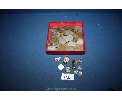 An enamel Union Jack, an enamelled lapel badge III Squadron Air force, quantity of mixed coins, etc. 
