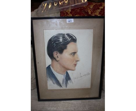 Ursula Mynores 1942 - A framed Watercolour Portrait of Ivor Novello, signed by both the subject and the artist. 15" x 11" app