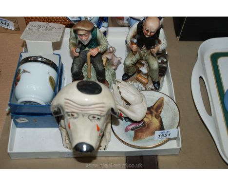 A quantity of china including Royal Worcester egg coddler, two bisque rustic figures, blue and white figure, etc.