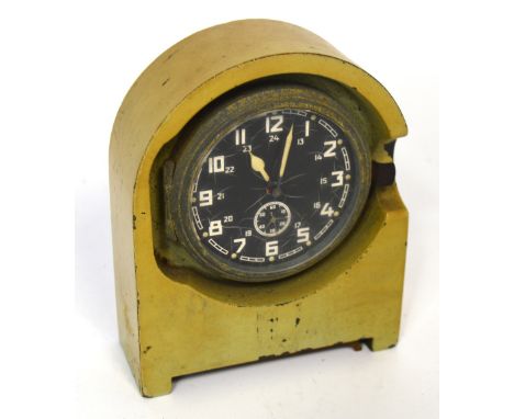 A mid 20th century military clock, black face set with Arabic numerals and subsidiary seconds hand, height 13cm.