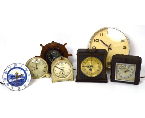 Seven vintage early to mid 20th century clock to include three Metamec examples, a Smiths Timer clock, an oak cased Watford c