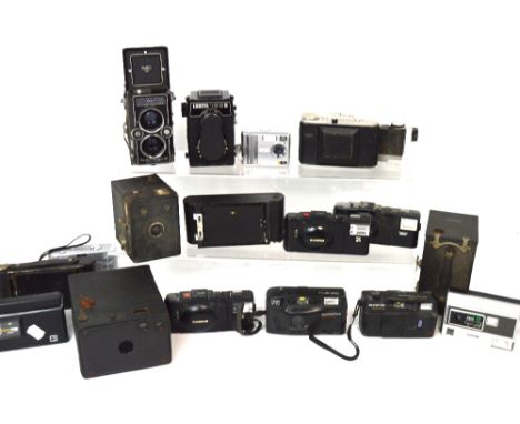 A quantity of cameras to include a cased Rollei Magic II Franke and Heidecke camera, Kodak etc, also two boxed sets of lanter