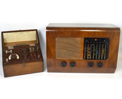 A vintage Pye of Cambridge radio serial no: 0372233 model type P.35 and the British Thomson-Houston Co. Ltd wireless crystal 