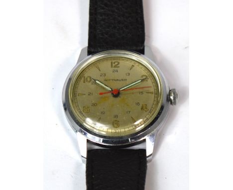 Wittnauer; 1940s gentlemen's military style wristwatch with all stainless steel case, high grade 17 jewel manual wind movemen