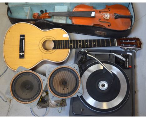 A Kapok guitalele, a cased vintage violin with bow and a Garrard 3000 record deck (3).